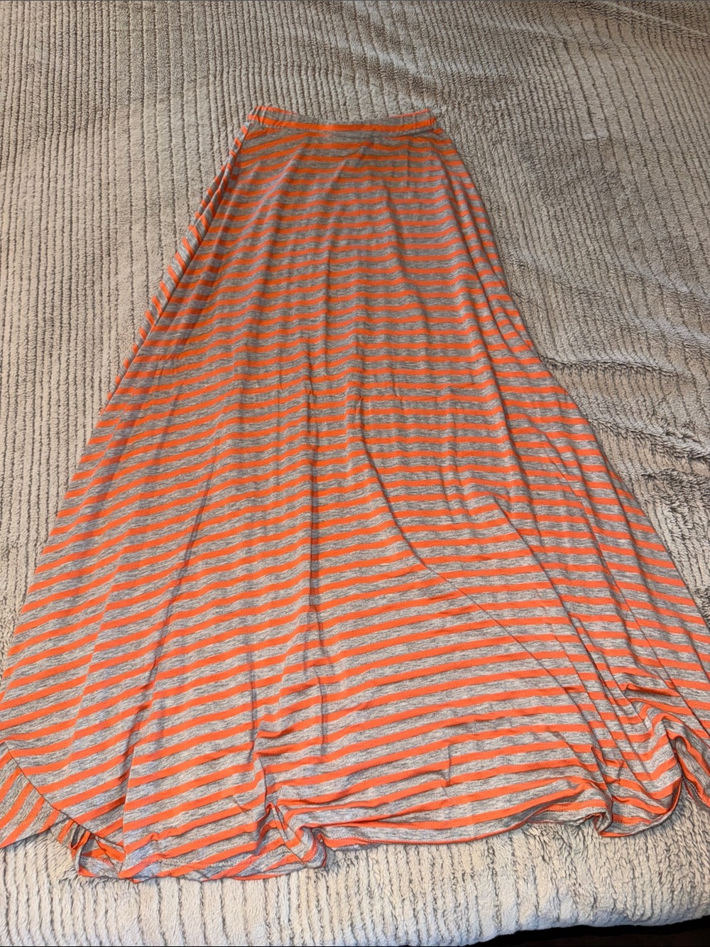 Striped Orange and Gray Maxi Skirt — Women’s Flowing Pull-On Maxi